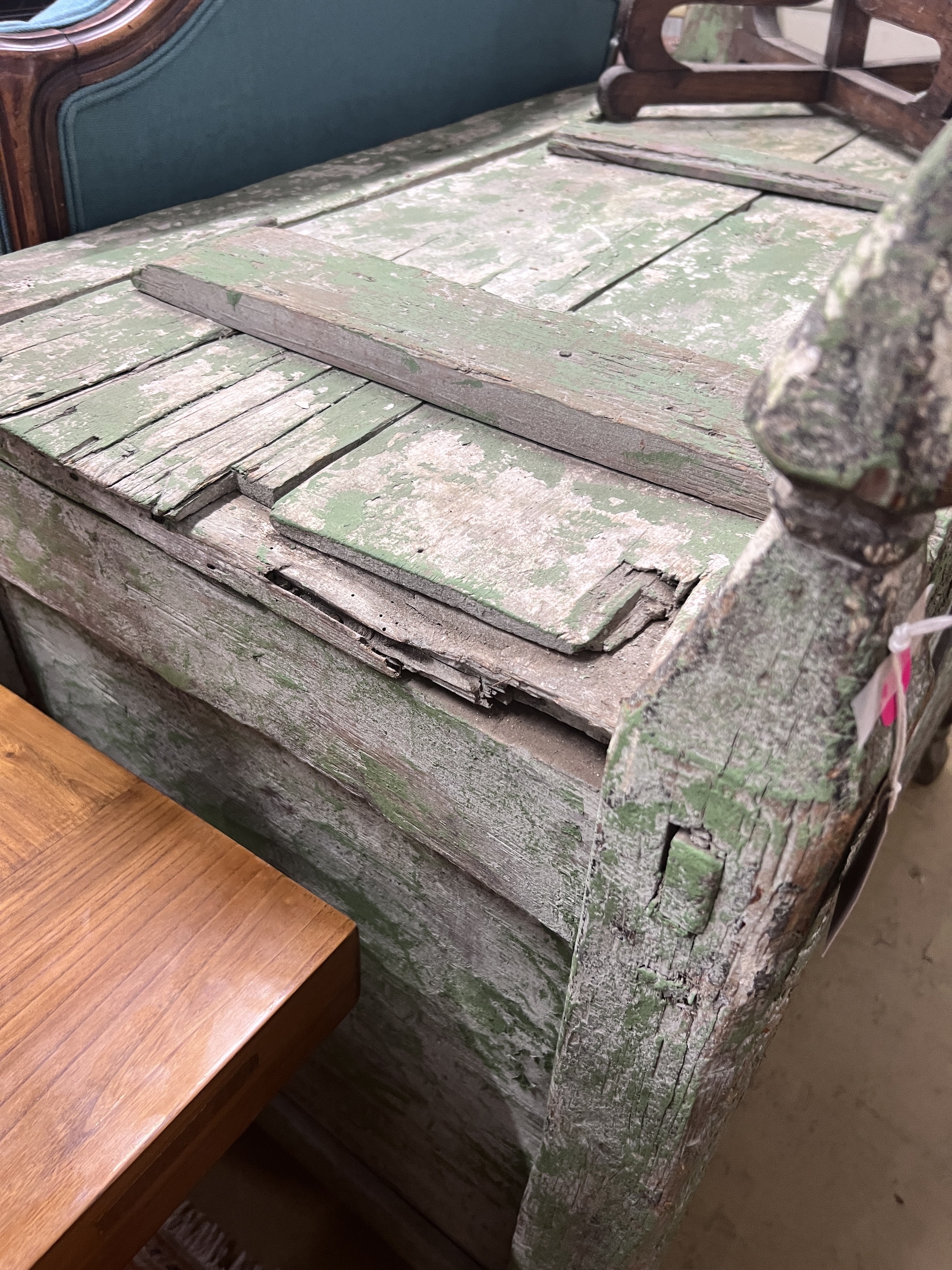 A painted Indonesian painted hardwood trunk, width 120cm, depth 60cm, height 118cm